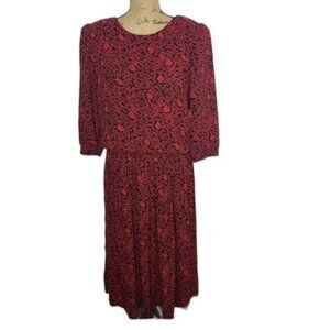 Vintage 80s Abstract Print Red Black Casual Shirt Dress Dark Romantic Witchy